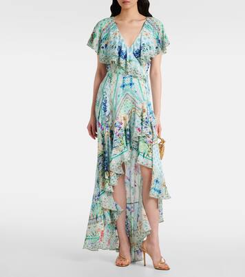 Robe portefeuille imprimée en soie à cristaux | Camilla