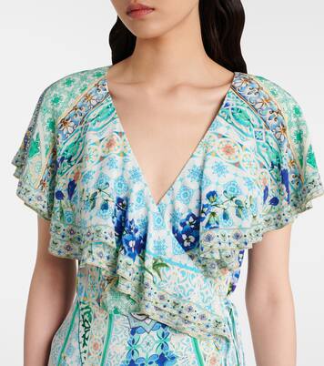 Robe portefeuille imprimée en soie à cristaux | Camilla