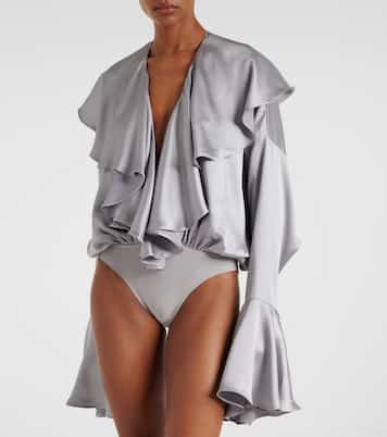 Ruffled satin bodysuit | Norma Kamali