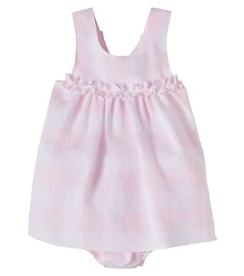 Baby checked linen dress and bloomers set | Il Gufo