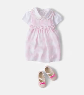 Baby checked linen dress and bloomers set | Il Gufo