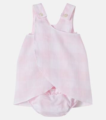 Baby checked linen dress and bloomers set | Il Gufo