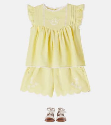 Embroidered lace-trimmed ramie top | C'era Una Volta