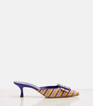 Maysalebi striped leather-trimmed mules | Manolo Blahnik