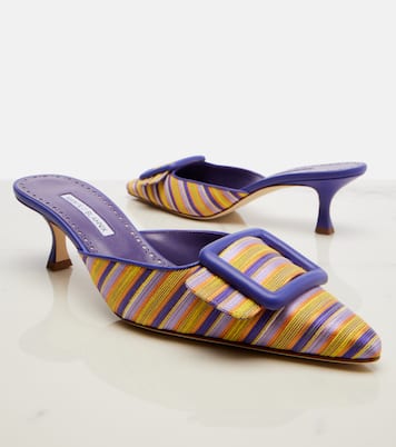 Maysalebi striped leather-trimmed mules | Manolo Blahnik