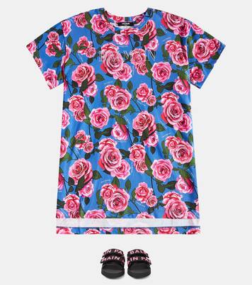 Robe t-shirt en coton à fleurs | Balmain Kids