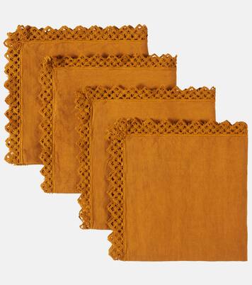 Set of 4 macramé-trimmed linen napkins | Once Milano