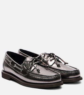 Monili metallic leather boat shoes | Brunello Cucinelli