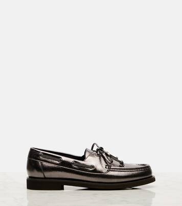 Monili metallic leather boat shoes | Brunello Cucinelli
