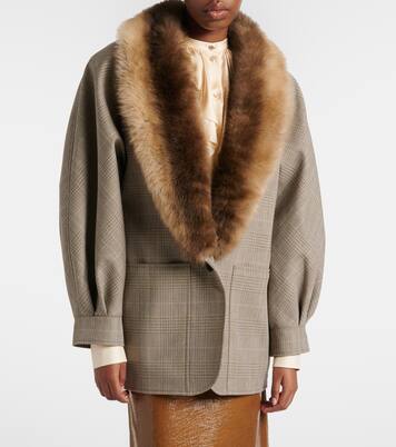 Checked shearling-trimmed wool jacket | Gucci