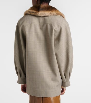 Checked shearling-trimmed wool jacket | Gucci
