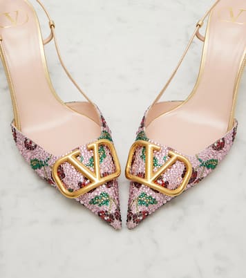 Slingback-Pumps VLogo 80 aus Leder mit Kristallen | Valentino Garavani