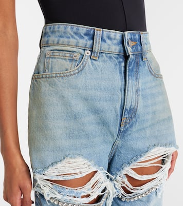 Distressed embellished wide-leg jeans | Area