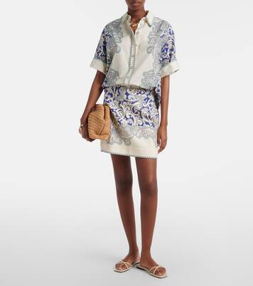 Printed linen and cotton miniskirt  | Alémais