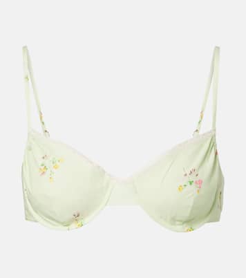 Floral lace-trimmed cotton bra top | Prada