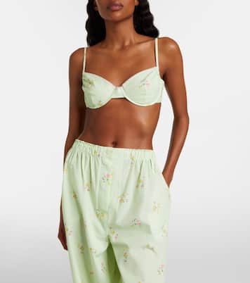 Floral lace-trimmed cotton bra top | Prada