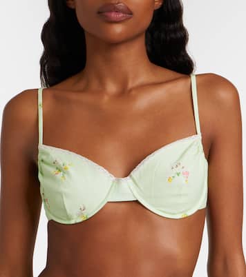 Floral lace-trimmed cotton bra top | Prada