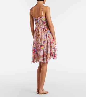 Vestido corto de seda floral adornado | Camilla