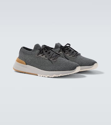 Leather-trimmed sneakers | Brunello Cucinelli