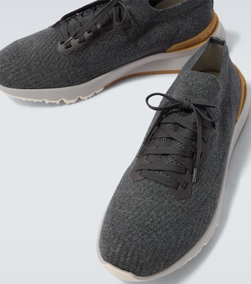 Leather-trimmed sneakers | Brunello Cucinelli