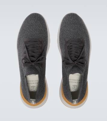 Leather-trimmed sneakers | Brunello Cucinelli