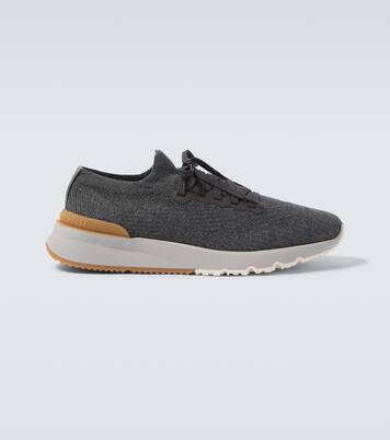 Leather-trimmed sneakers | Brunello Cucinelli