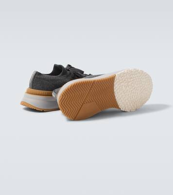 Leather-trimmed sneakers | Brunello Cucinelli