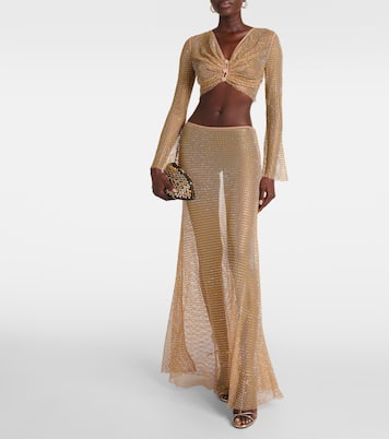 Maxirock aus Mesh mit Kristallen | Self-Portrait