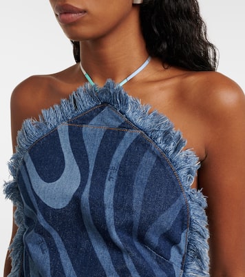 Marmo halterneck denim top | Pucci