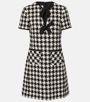Bow-detail houndstooth tweed minidress | Valentino