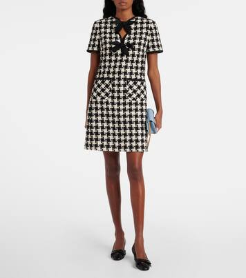 Bow-detail houndstooth tweed minidress | Valentino