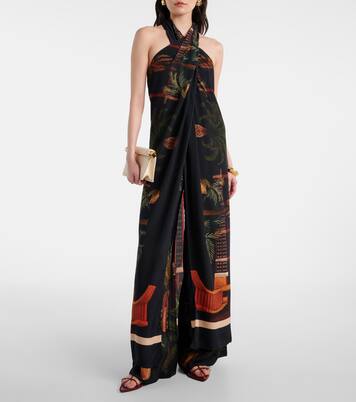 Pantalon ample imprimé à taille haute en soie | Johanna Ortiz