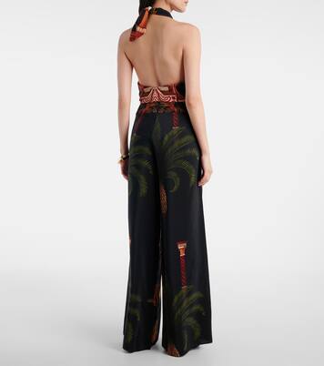 Pantalon ample imprimé à taille haute en soie | Johanna Ortiz