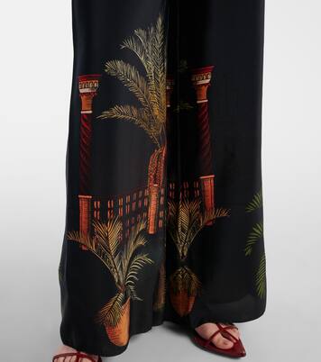 Pantalon ample imprimé à taille haute en soie | Johanna Ortiz