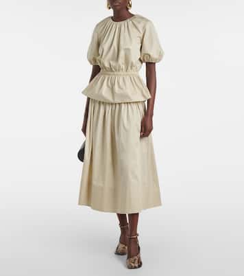 Falda midi Leonie de satén de algodón fruncida | Joseph