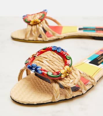 Verzierte Pantoletten Taormina aus Raffiabast | Dolce&Gabbana
