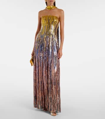 Sequined scarf-detail strapless gown  | Elie Saab