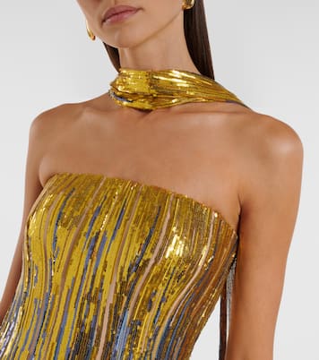 Sequined scarf-detail strapless gown  | Elie Saab