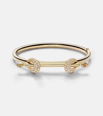 Armreif Chakra Icon aus 18kt Gelbgold (750/1000) mit Diamanten und Quarz | Ananya