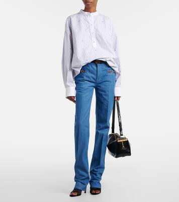 Pantalones slim de chambray de algodón con Horsebit | Gucci