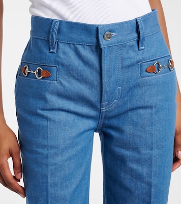 Pantalones slim de chambray de algodón con Horsebit | Gucci