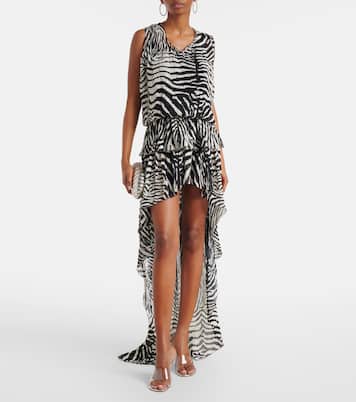 Zebra-print asymmetric chiffon minidress | Blumarine