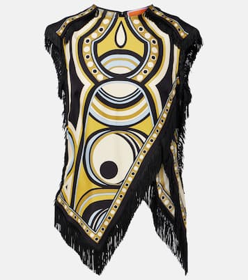 Scarf fringed printed silk voile top | La DoubleJ