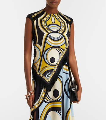 Scarf fringed printed silk voile top | La DoubleJ