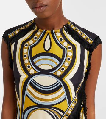 Scarf fringed printed silk voile top | La DoubleJ