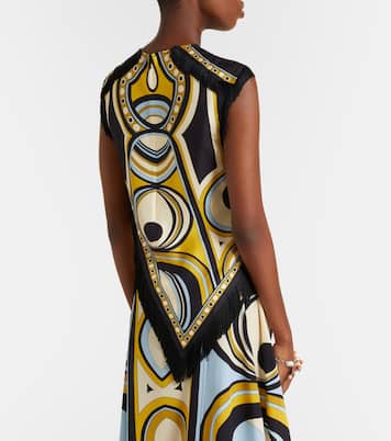 Scarf fringed printed silk voile top | La DoubleJ