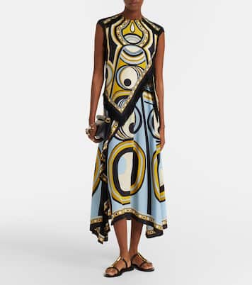 Scarf fringed printed silk voile top | La DoubleJ