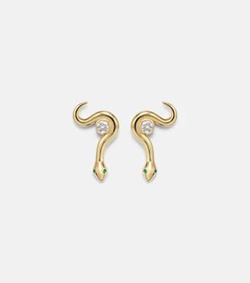 Ohrringe Serpent Nest aus 18kt Gelbgold mit Diamanten und Smaragden | Ileana Makri