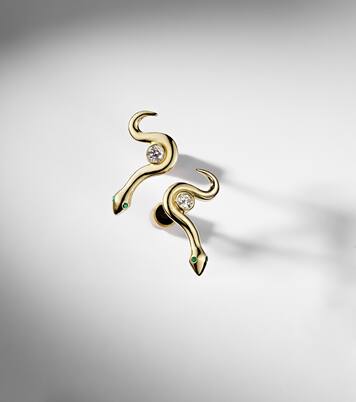 Ohrringe Serpent Nest aus 18kt Gelbgold mit Diamanten und Smaragden | Ileana Makri