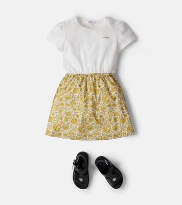 Floral cotton piqué and poplin dress | Versace Kids